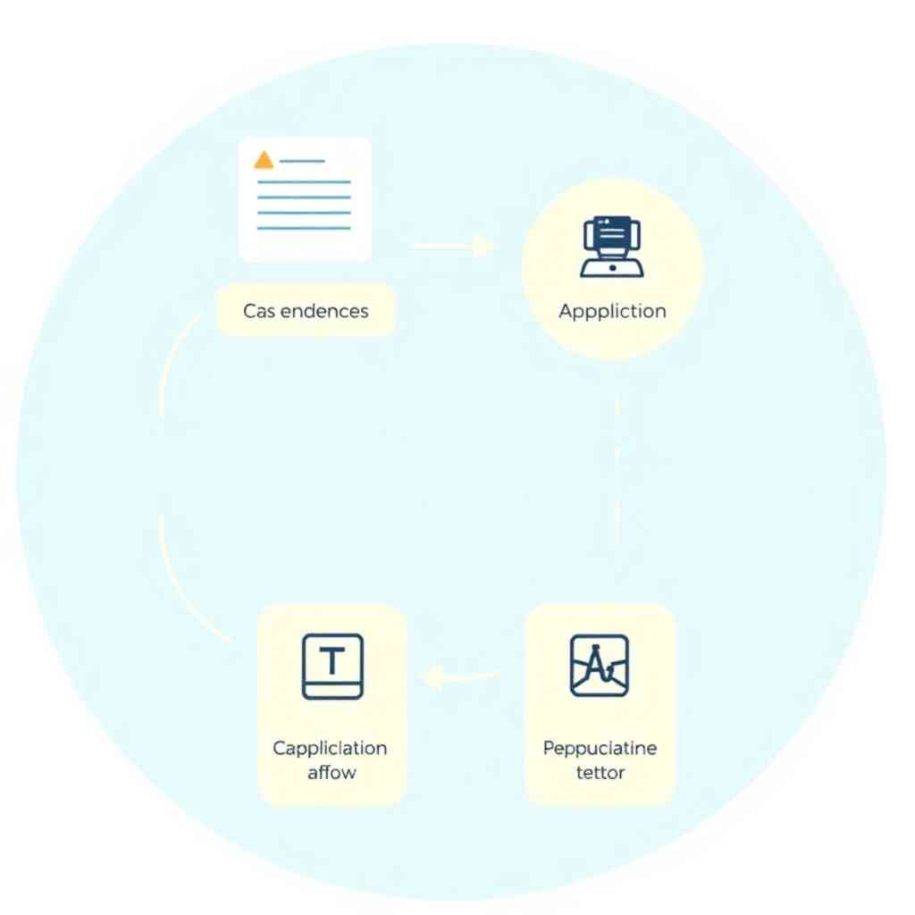 A stylized illustration depicting a simplified flowchart, showcasing the ease of application submission and management. The visuals should use bright, friendly colors and clean lines. The overall impression should be of simplicity and efficiency, conveying the ease of use and time-saving aspects of the module’s application process.