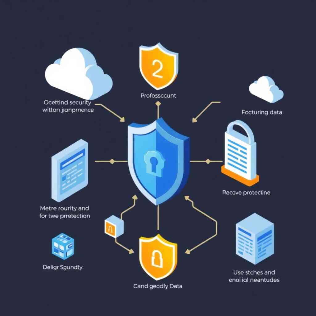 A stylized illustration depicting a strong security system protecting data, highlighting the security features and safeguarding aspects of the platform. Use relevant visual metaphors to convey security and data protection.