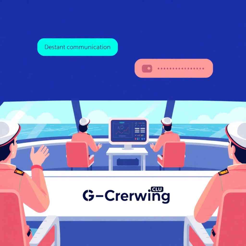 A stylized image depicting clear, instant communication between sailors and management through the G-Crewing platform. The style should be clean and modern, suggesting ease and efficiency.  The colors should be bright and inviting.  Aim for a 4K resolution for a crisp, clear image.