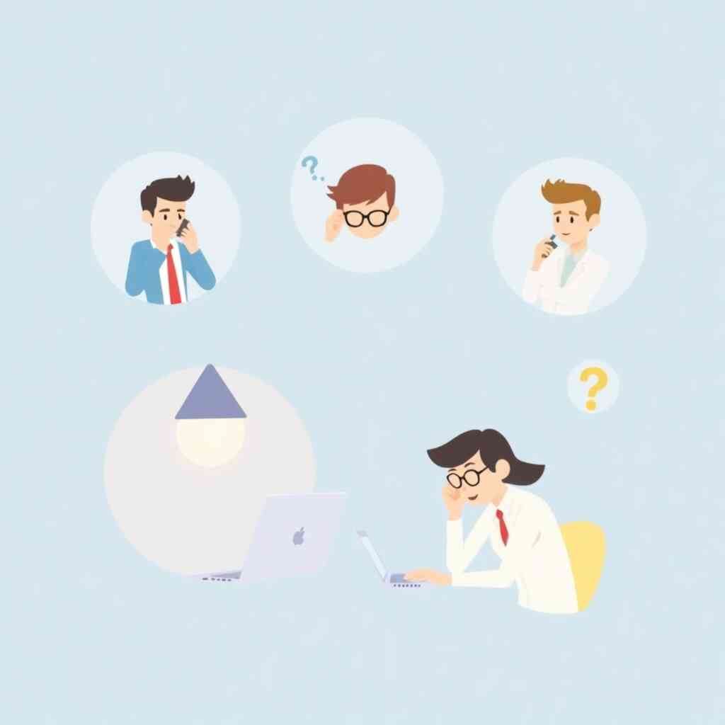 A stylized image depicting various business problems being solved with G-Company software. The style is clean, with a modern look, using a soothing color scheme. The lighting should be calm, conveying reassurance and problem-solving. The camera angle shows the problems being efficiently solved.