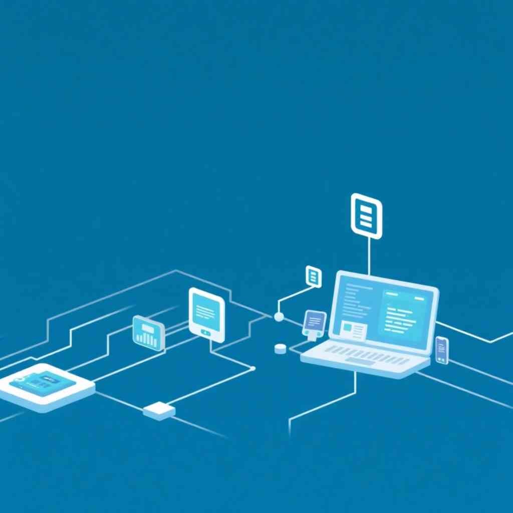 A stylized image of interconnected software modules, working together fluidly. The style is clean and modern, emphasizing the smooth integration between modules. A cool, calming color palette is used, while the camera angle focuses on showing the interconnectedness of the modules. Relevant props include visual representations of data flowing between the modules.