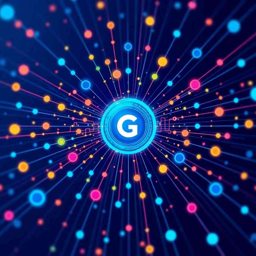 A stylized image of interconnected data points converging towards a central hub, representing the unified data management of G-Budget. Use a vibrant, dynamic color scheme.