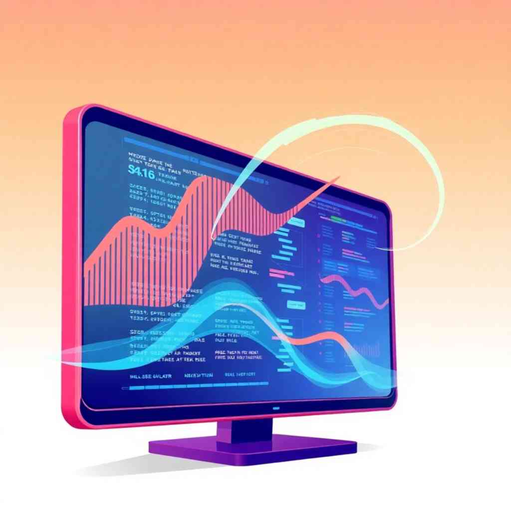 An illustration of data flowing dynamically on a screen, highlighting real-time updates and responsiveness. A futuristic, dynamic style with vibrant colors and clean lines would work well, conveying speed and accuracy.