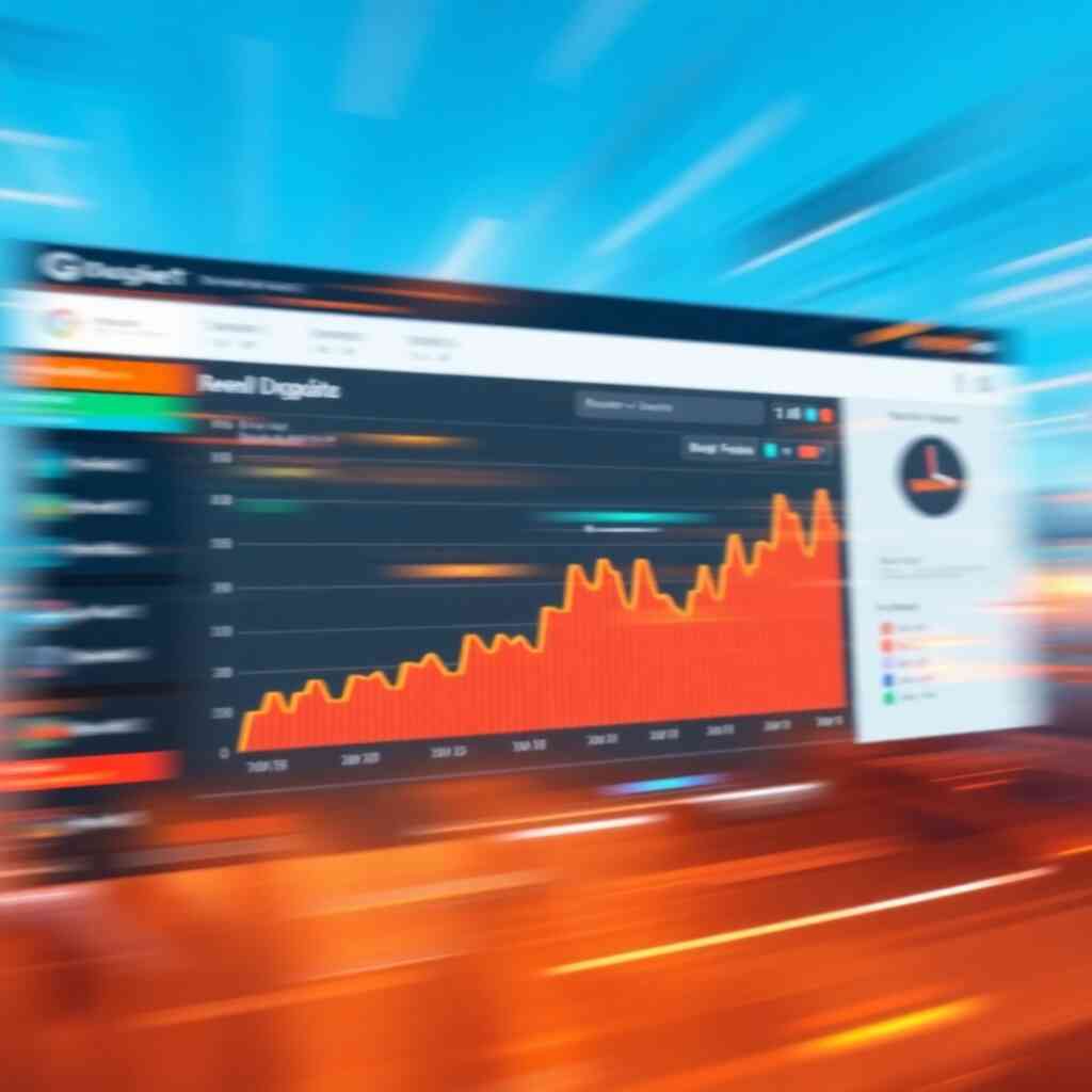 An image depicting real-time data updates on a dynamic dashboard of G-Budget module. Use animation or motion blur to emphasize the dynamism of the data updates.